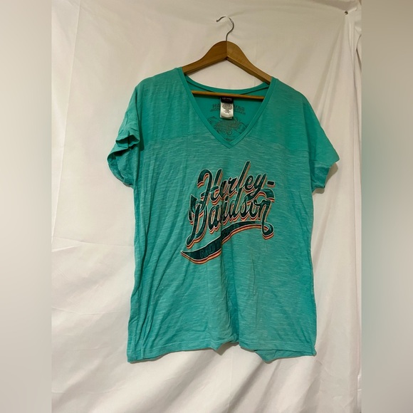 Harley-Davidson XL Women's Aqua V-Neck Tee. - Picture 4 of 5